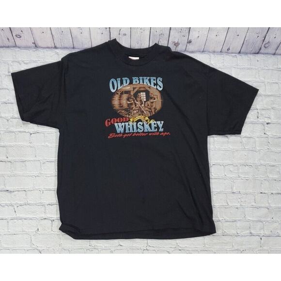 Biker T Shirt Old Bikes Good Whiskey Better With Age Motorcycle MENS SIZE XL - Picture 1 of 6